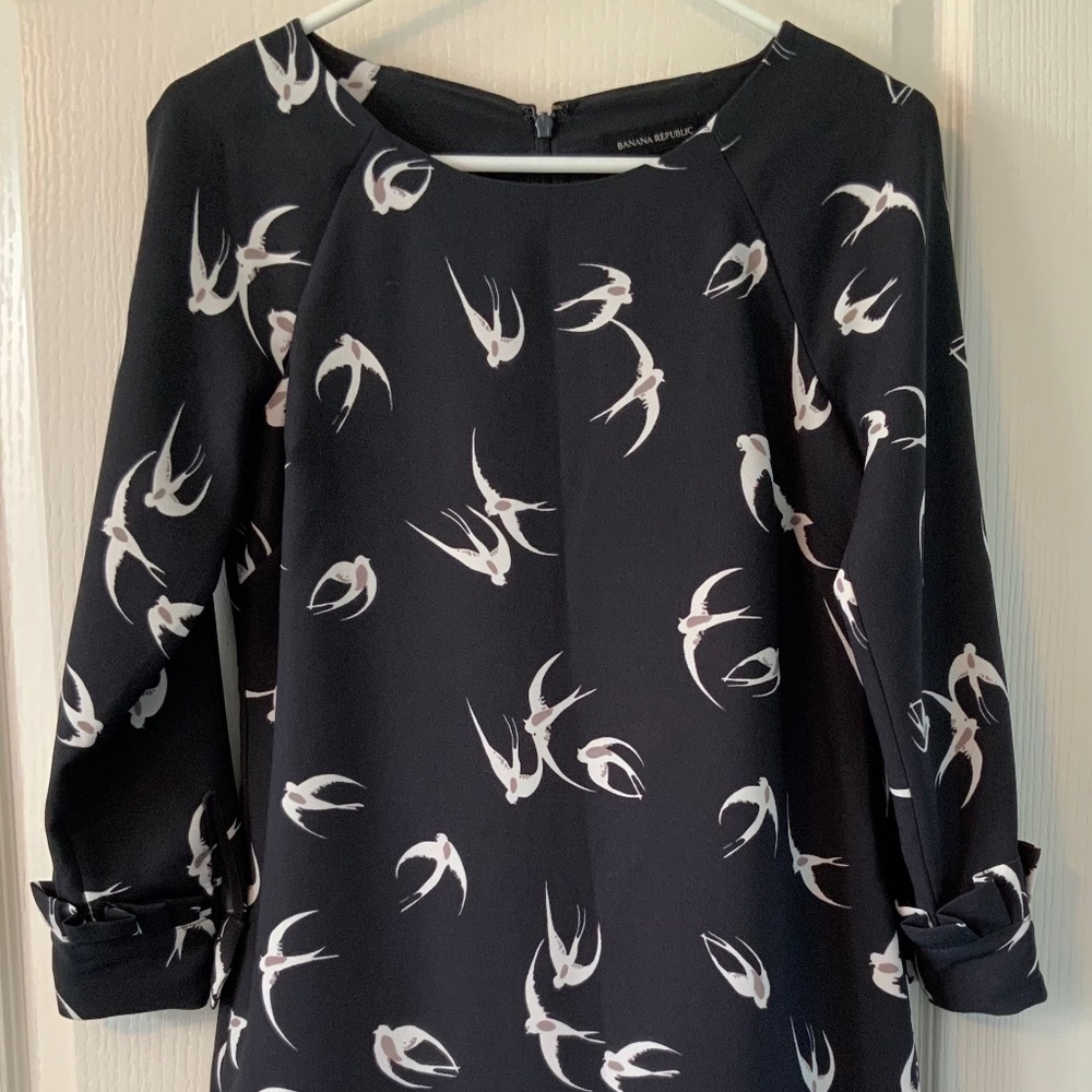 BANANA REPUBLIC * Black w/Swallows/Birds Dress * Size 0